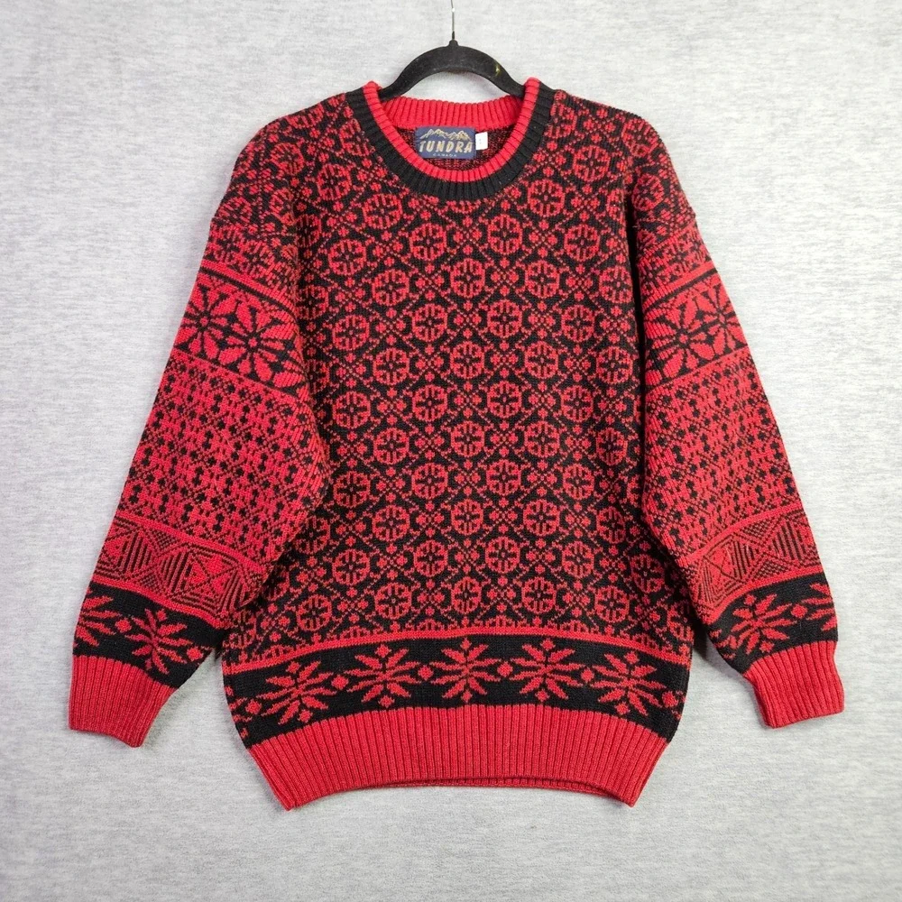 Tundra Canada Unisex Adult Red Black Nordic Knit Sweater Size S/P Vintage